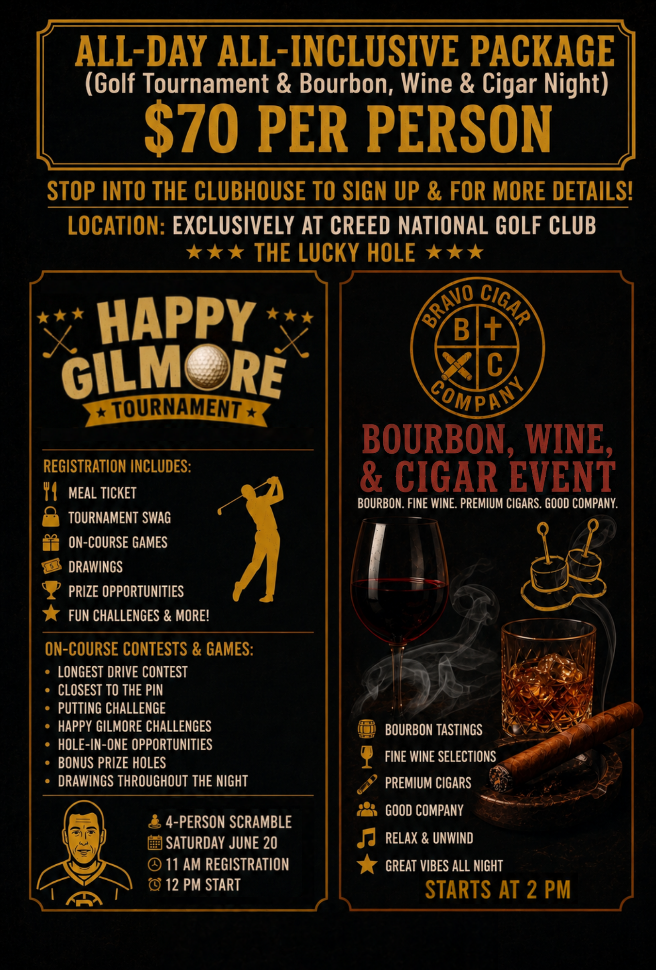 ALL DAY ALL INCLUSIVE PACKAGE (Golf, Bourbon, Wine, Cigar Night) TICKET